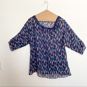 I HEART RONSON NAVY BLUE BLOUSE SIZE MEDIUM